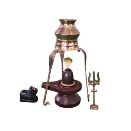 2″ – Set Red (Madhu Color) Narmadeshwar Shivling for Home – Shivling, Jaladhari, Nandi, Naag, Trishul and Kalash with Stand